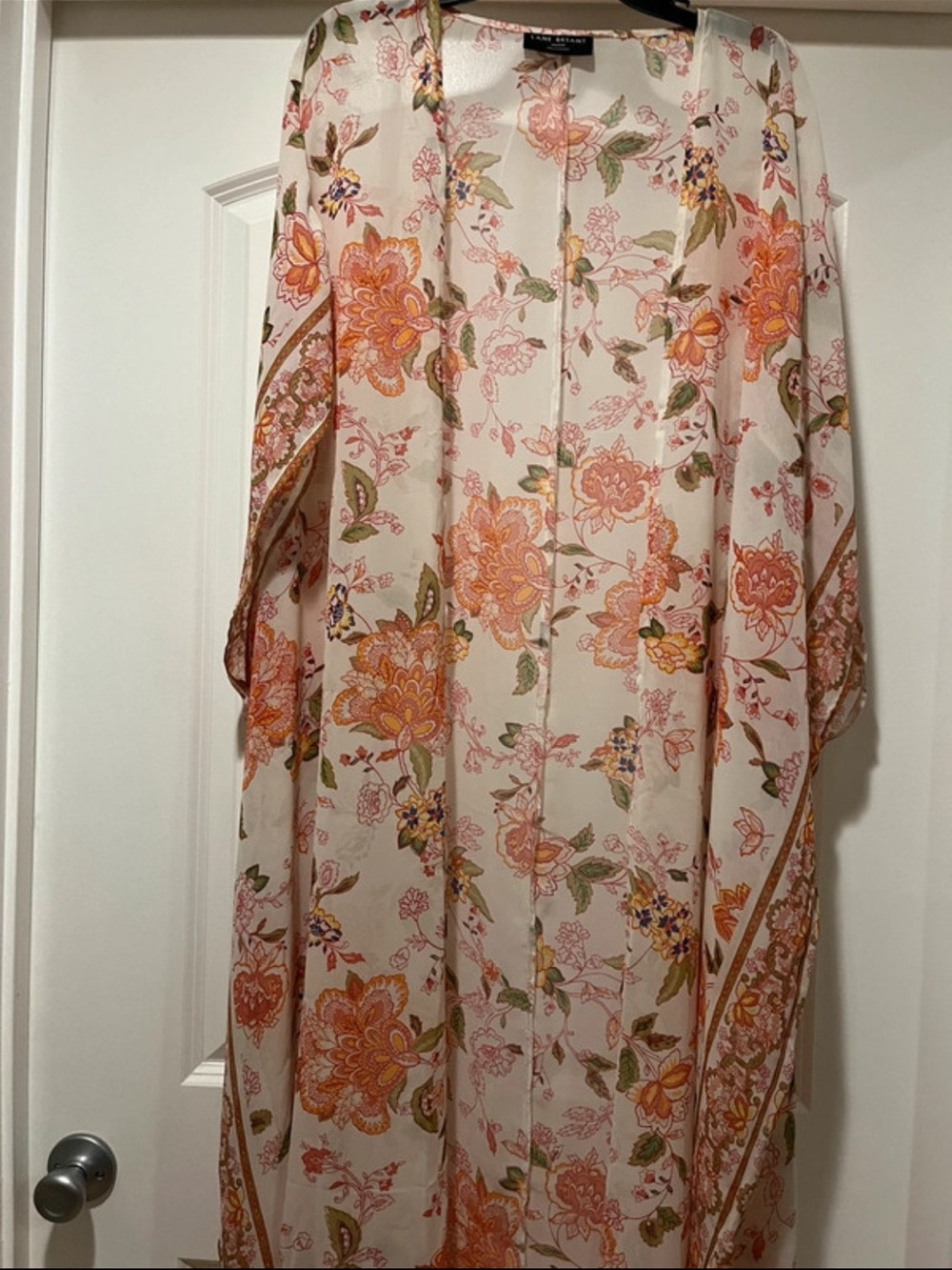 Lane Bryant Cream Floral Kimono with Orange & Green Print